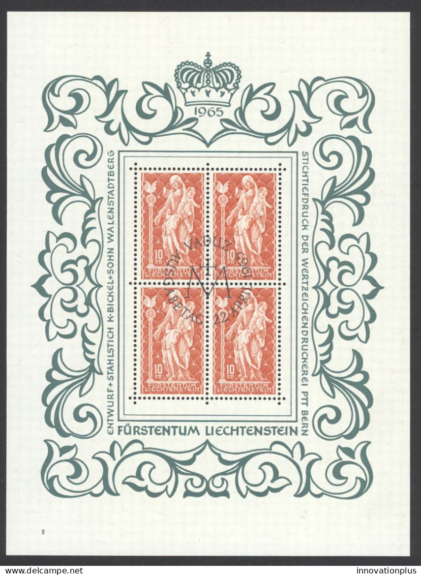 Liechtenstein Sc# 395 FD Cancel Pane/4 (a) 1965 Madonna, Wood Sculpture - Used Stamps