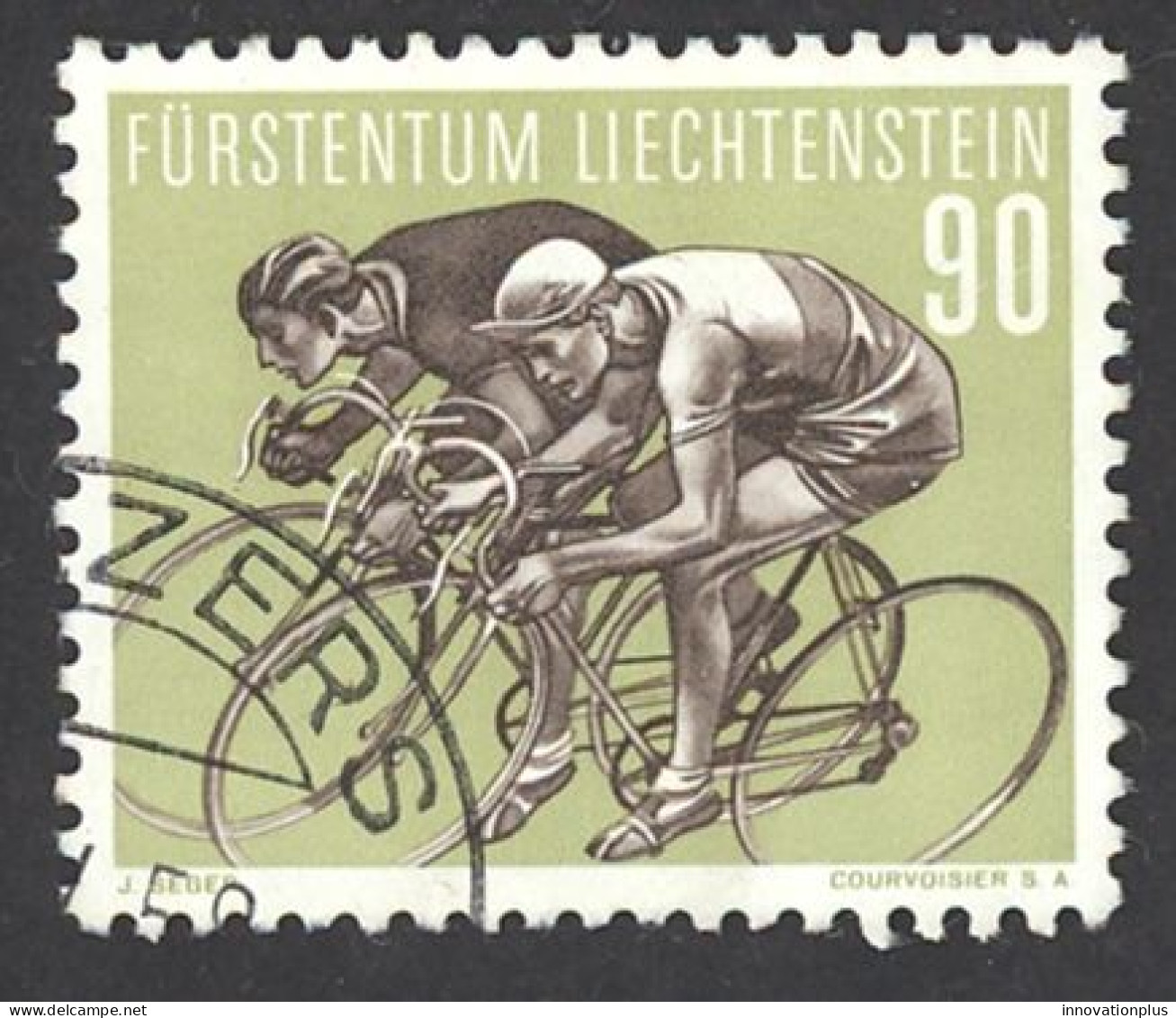 Liechtenstein Sc# 323 Used (a) 1958 90rp Bicyclists - Gebraucht