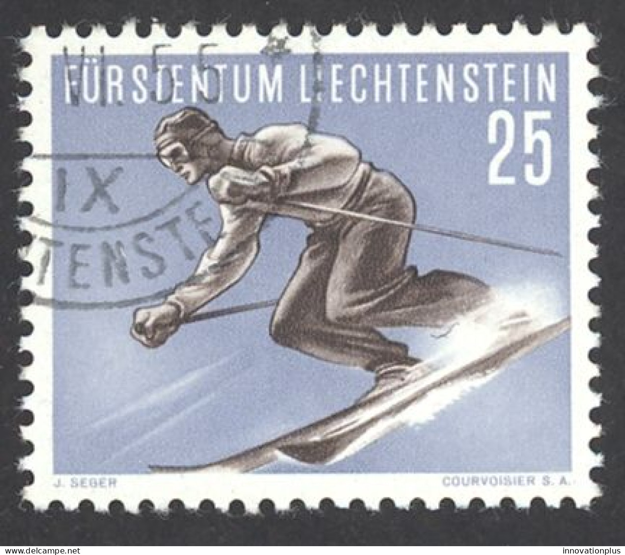 Liechtenstein Sc# 291 Used 1955 25rp Skiing - Usati