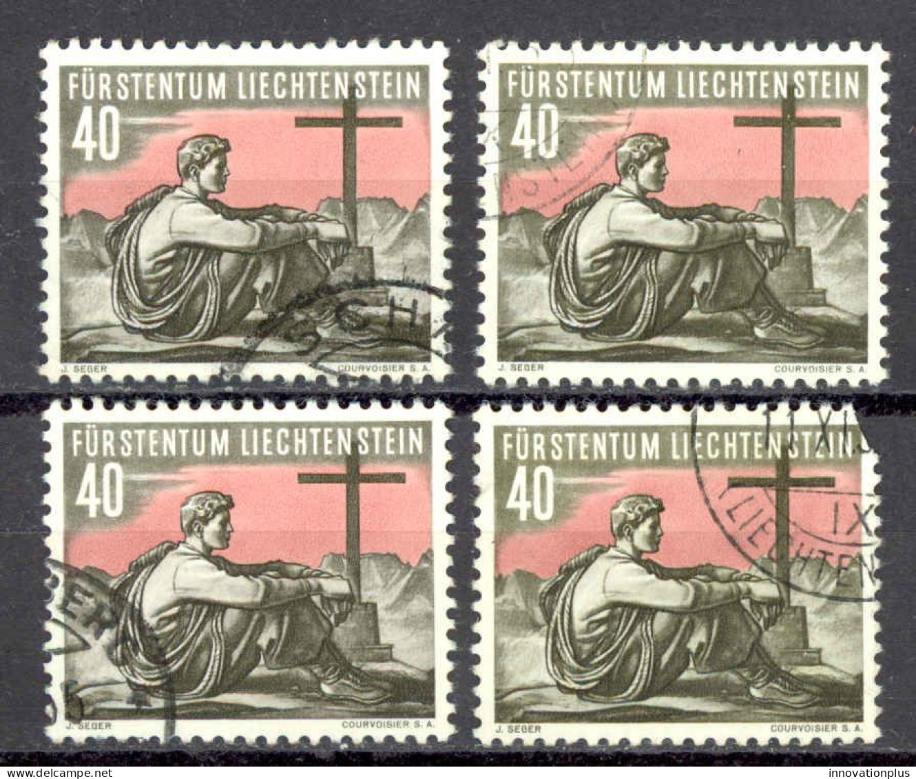 Liechtenstein Sc# 292 Used Lot/4 1955 40rp Resting On Summit - Gebraucht