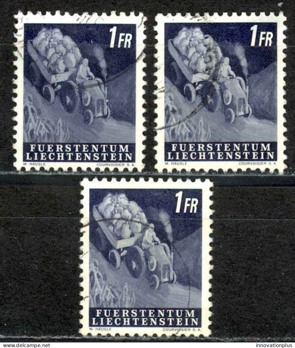 Liechtenstein Sc# 258 Used Lot/3 1951 Tractor With Potatoes - Usados