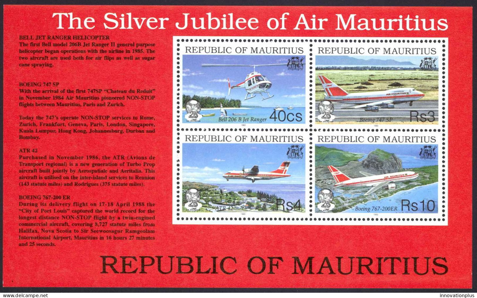 Mauritius Sc# 772a MNH 1993 Air Mauritius 25th - Maurice (1968-...)