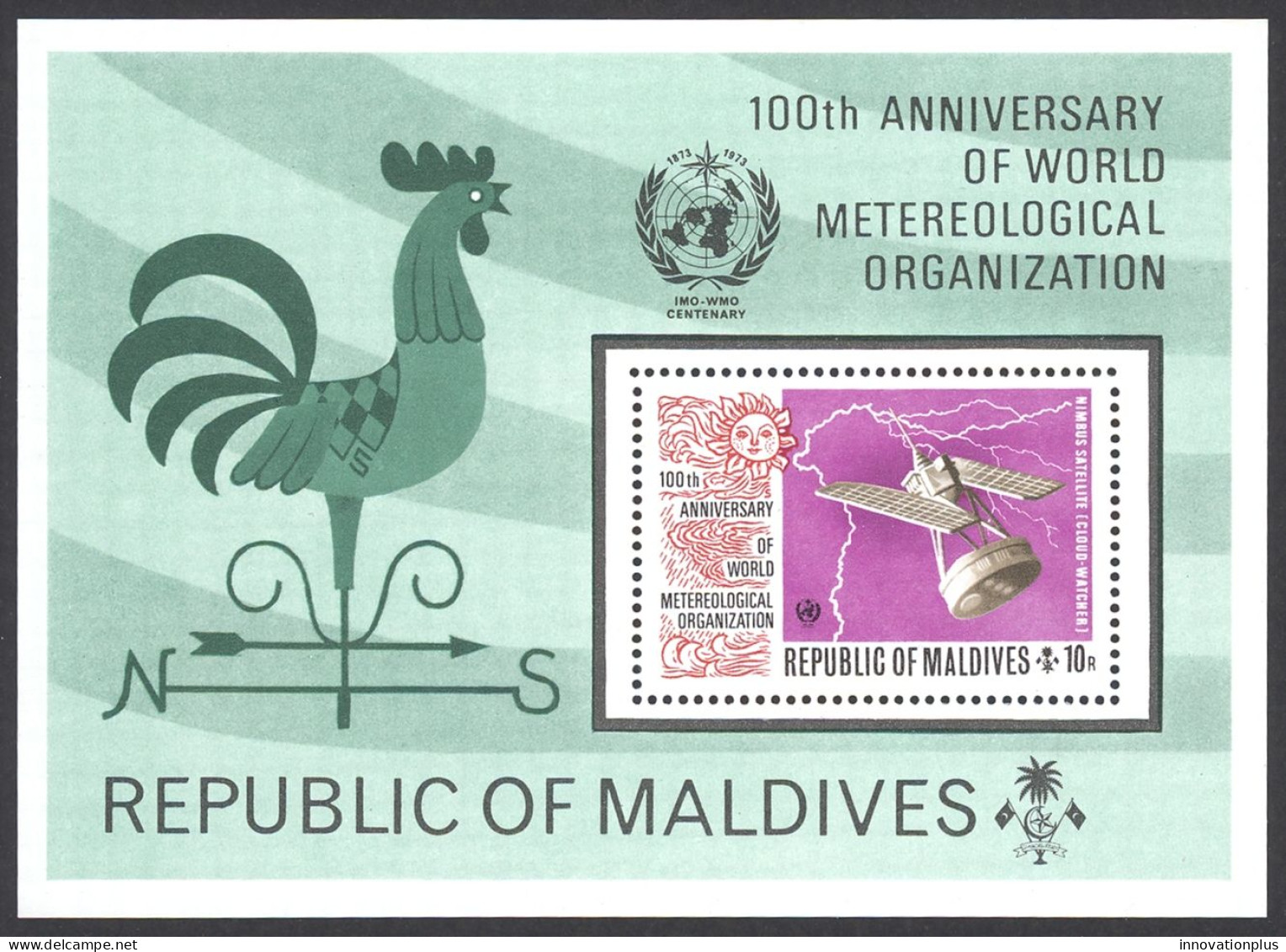 Maldive Islands Sc# 471 MNH Souvenir Sheet 1974 Meteorological Cooperation 100th - Maldivas (1965-...)