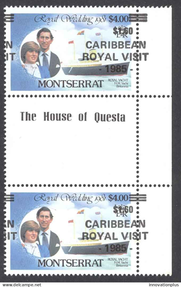 Montserrat Sc# 578 (MAJOR OVERPRINT SHIFT) MNH Gutter Pairs 1985 Royal Visit - Montserrat