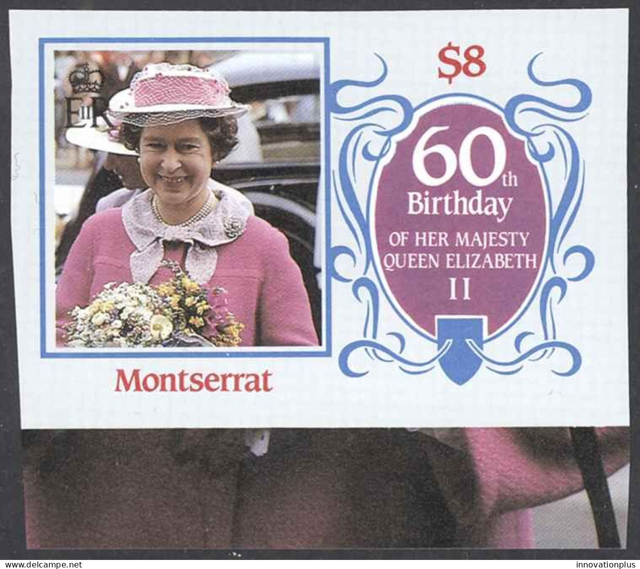 Montserrat Sc# 604 (stamp Only) MNH IMPERF 1986 $8 Queen Elizabeth II 60th - Montserrat