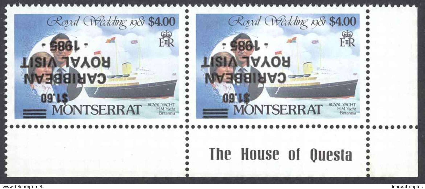 Montserrat Sc# 578 (INVERTED OVERPRINT) MNH Pair 1985 $1.60 Royal Visit - Montserrat