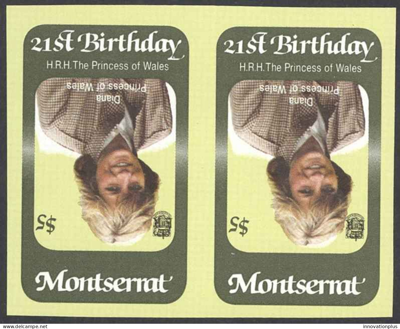 Montserrat Sc# 486 (INVERTED TUVALU CENTER) MNH Pair IMPERF 1982 Princess Diana - Montserrat