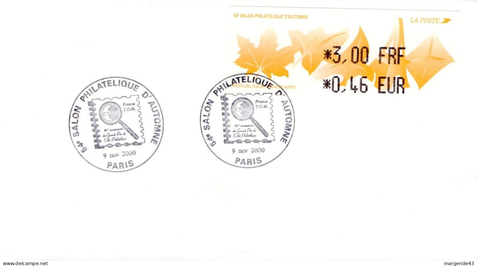 VIGNETTE SALON  PHILATELIQUE D'AUTOMNE PARIS 3.00 F - 1999-2009 Illustrated Franking Labels