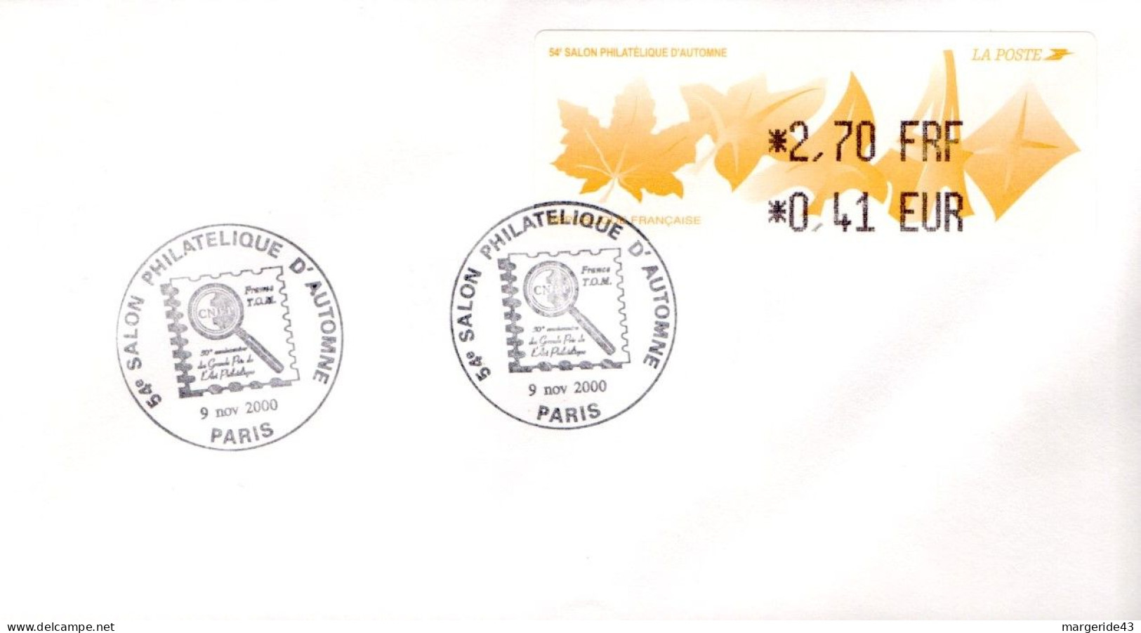 VIGNETTE SALON  PHILATELIQUE D'AUTOMNE PARIS 2.70 F - 1999-2009 Illustrated Franking Labels