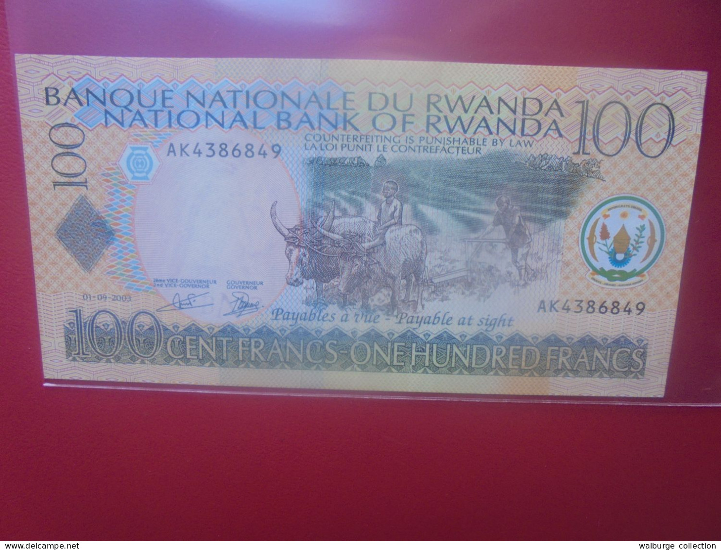 RWANDA 100 Francs 1-9-2003 Circuler (B.32) - Ruanda