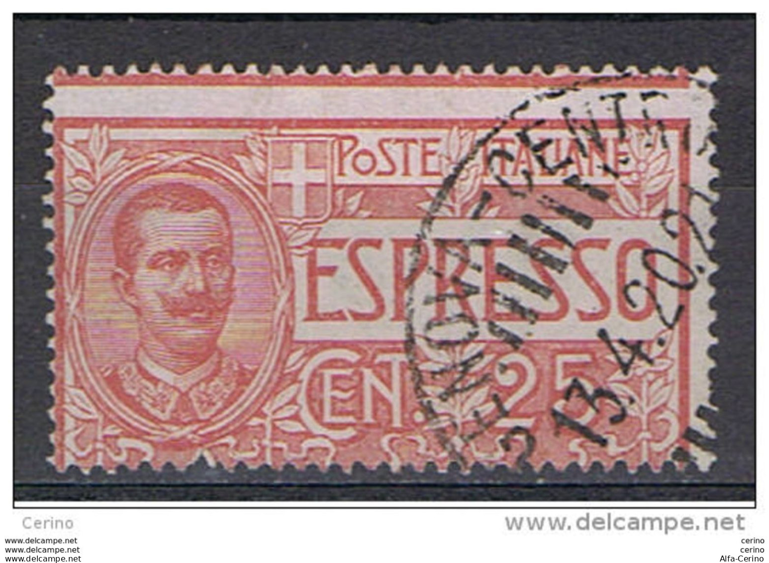 REGNO  VARIETA':  1903  ESPRESSO  -  25 C. ROSA  US. -  DENTELLATURA  SPOSTATA  -  CORONA  CAPOVOLTA  -  C.E.I. 1 A - Express Mail