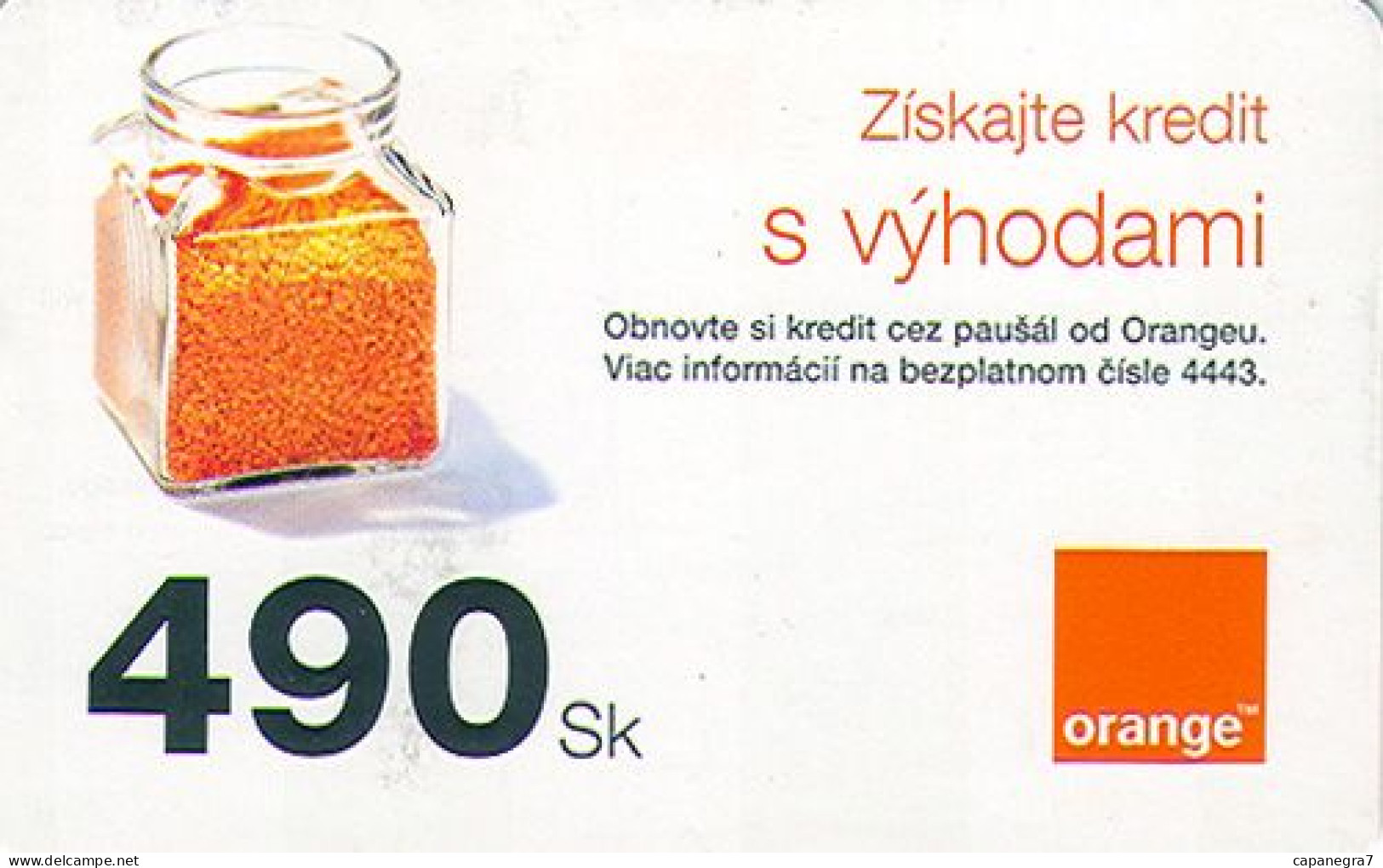 Glass 490. Orange Mobil Slovakia, Thin Cardboard, Expire 31.12.2009, 490 Sk, Slovakia - Slowakei