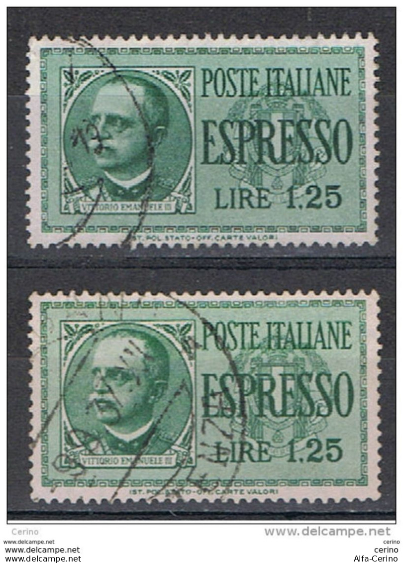 REGNO  VARIETA':  1932  ESPRESSO  -  £. 1,25  VERDE  US. -  RIPETUTO  2  VOLTE  -   CORONA  CAPOVOLTA  -  C.E.I. 15 A - Express Mail