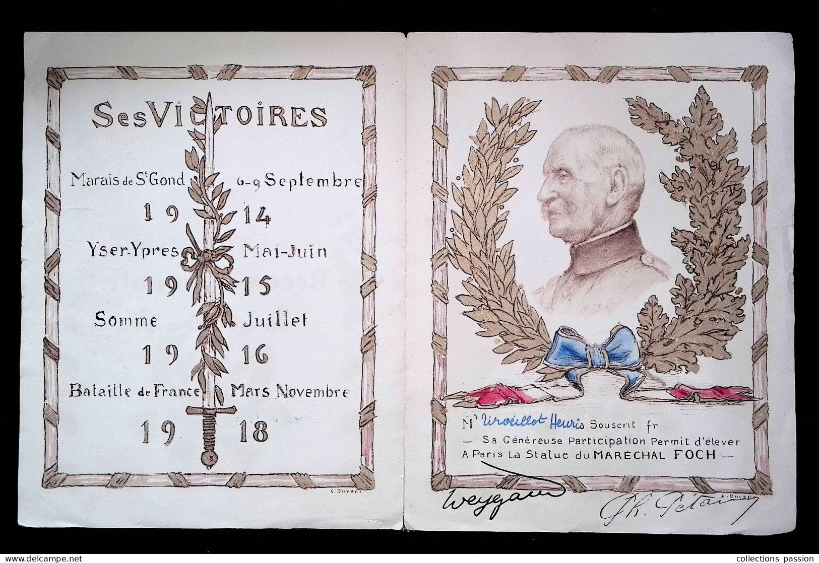 Militaria, Au Maréchal FOCH La France Reconnaissante, Souscription, Ph. Pétain, Général Weygand,  Frais Fr 2.25 E - Documents