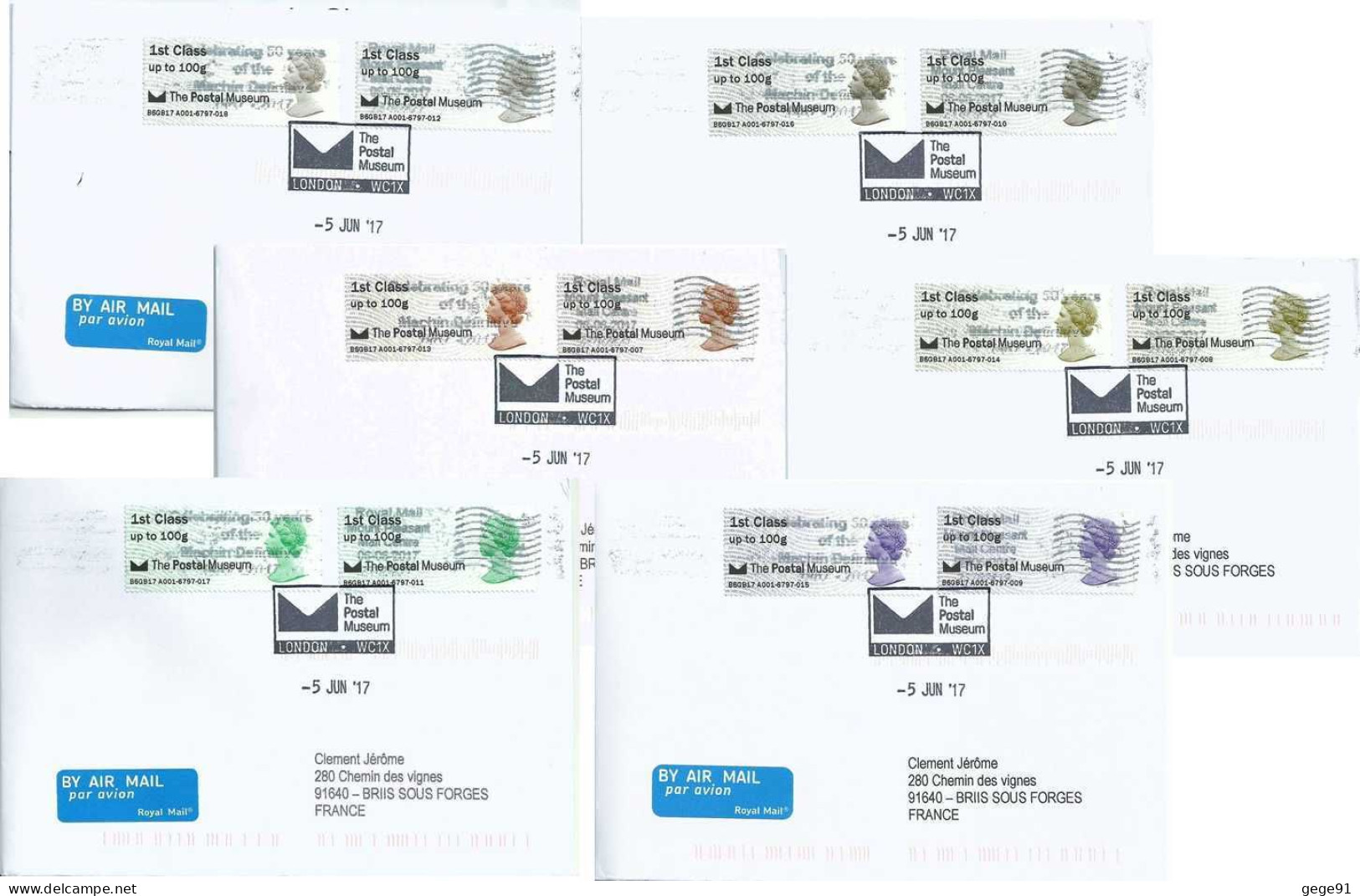 Vignette De Distributeur - ATM - IAR - Machin - QEII - The Postal Museum - Série De 6 Lettres - Post & Go Stamps