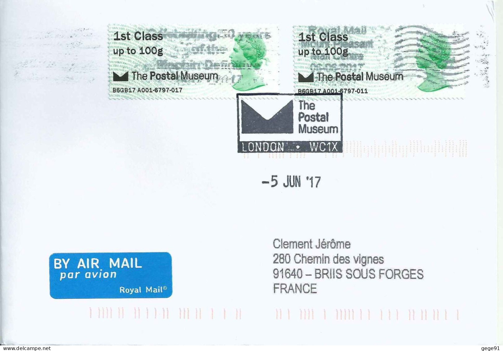 Vignette de distributeur - ATM - IAR - Machin - QEII - The Postal Museum - Série de 6 lettres