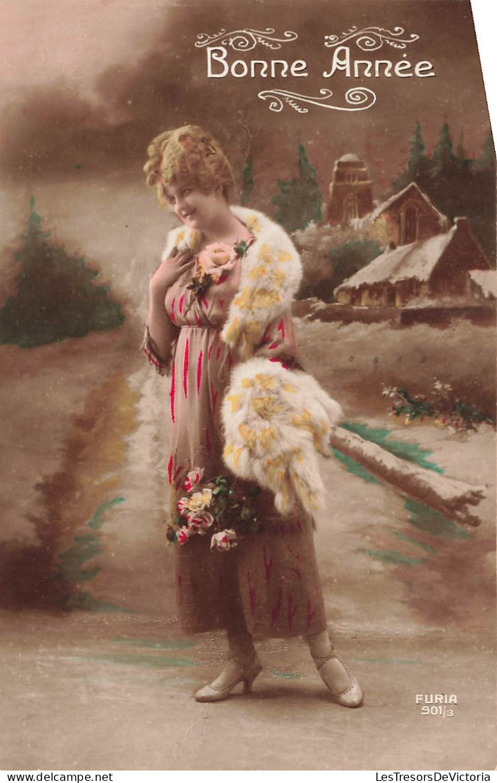 FETES ET VOEUX - Nouvel An - Une Femme Tenant Un Bouquet De Fleurs - Colorisé - Carte Postale Ancienne - Nouvel An