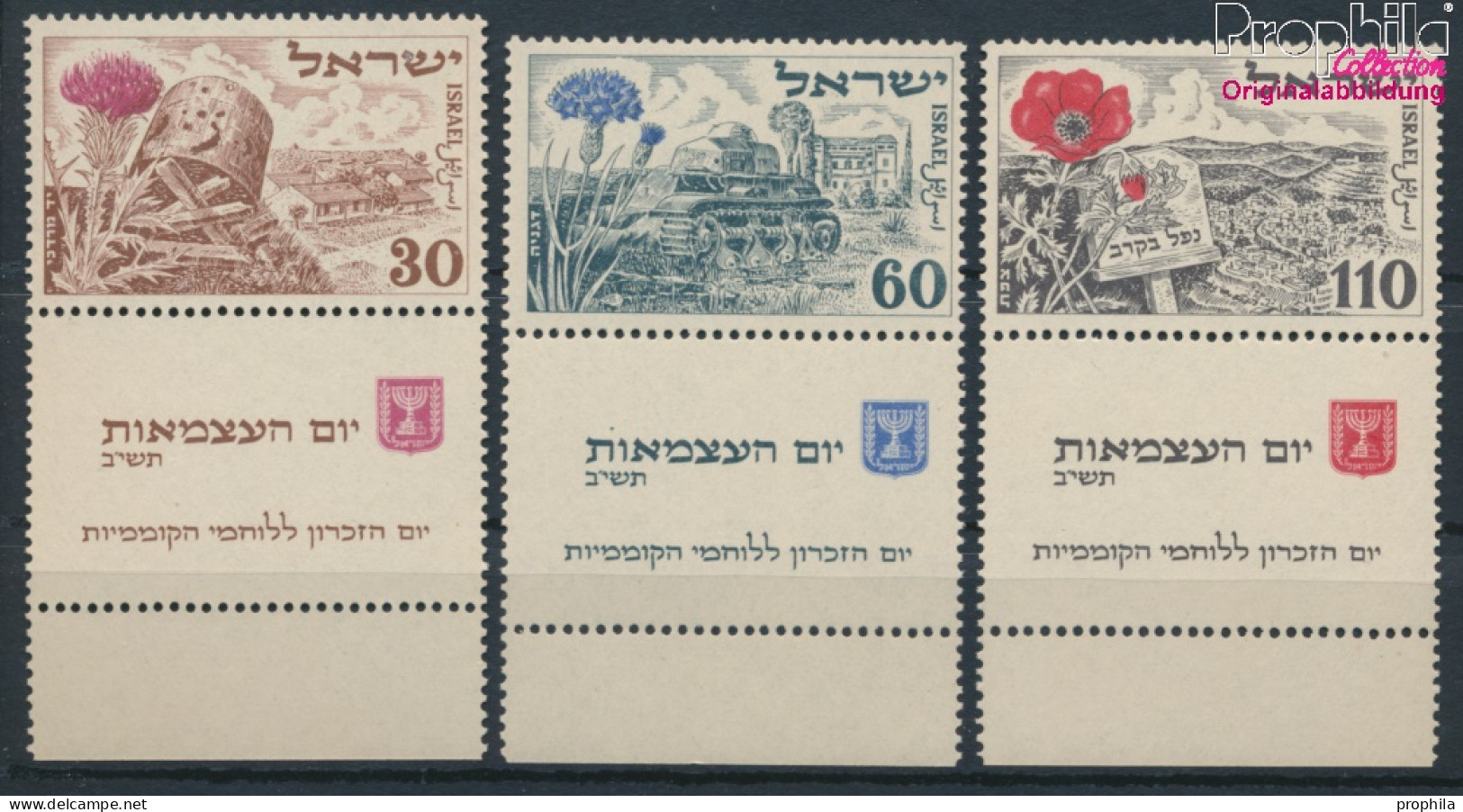 Israel 69-71 Mit Tab (kompl.Ausg.) Postfrisch 1952 Unabhängigkeit: Blumen (10326305 - Ongebruikt (met Tabs)