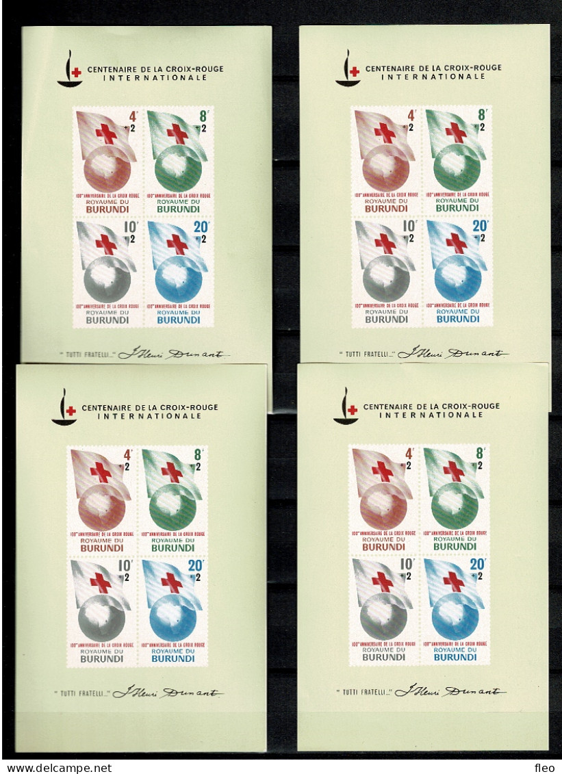 1963 BURUNDI 4 X BL1**(58A/61A) - Centenaire De La Croix-Rouge / 100e Verjaardag Van Het Rode-Kruis - - Blokken & Velletjes