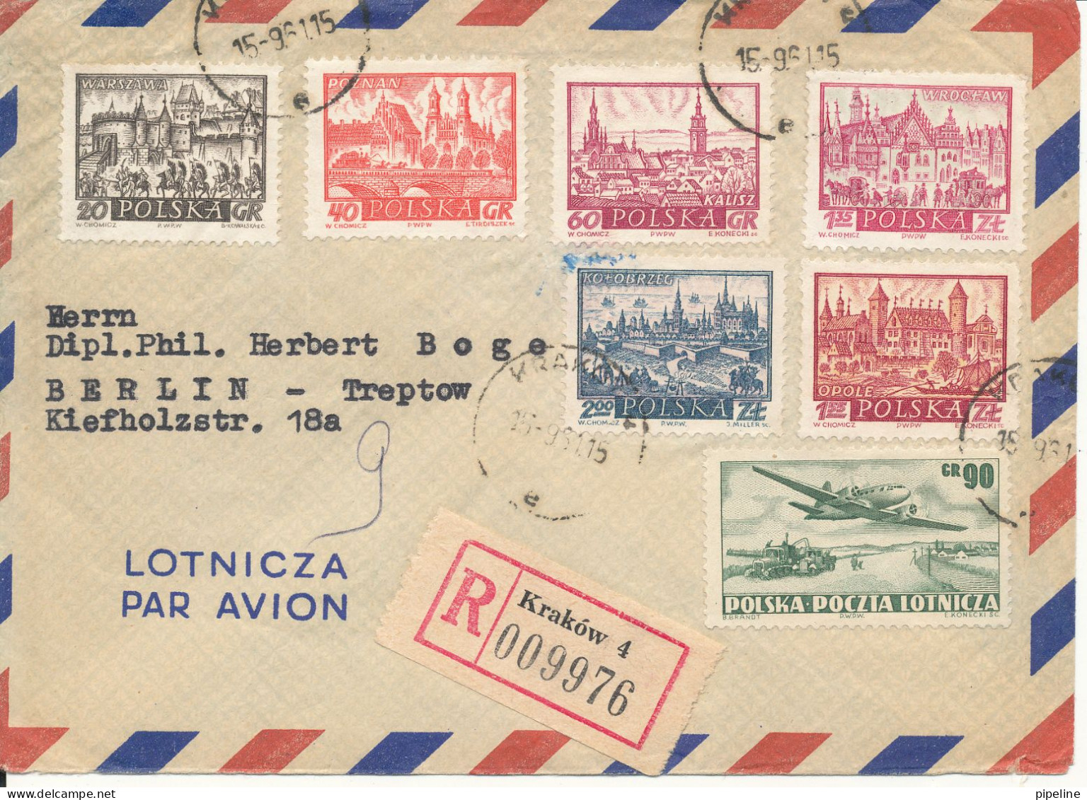 Poland Registered Air Mail Cover Sent To Germany 15-9-1961 With More Topic Stamps - Covers & Documents