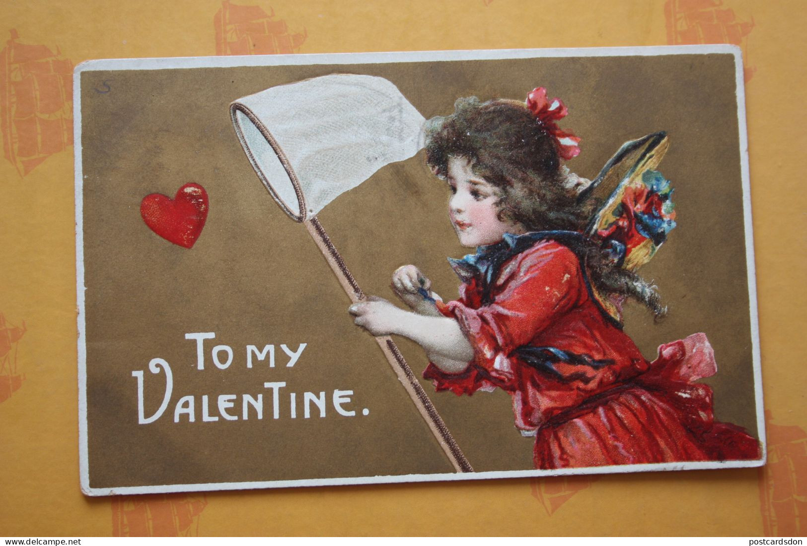 Art Nouveau   - C 1910  - Old Vintage Relief Postcard - Valentin Day - Saint-Valentin