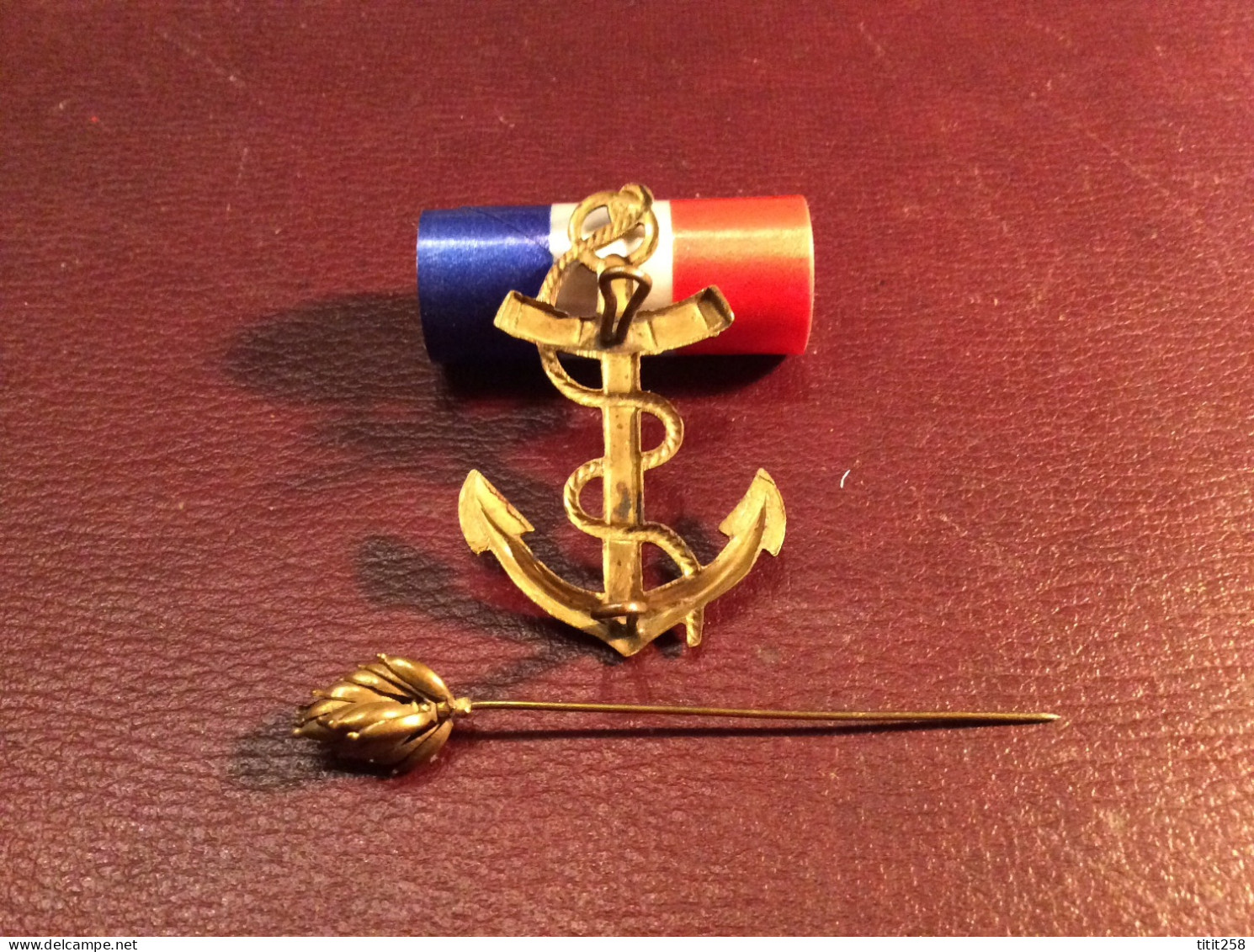 Joli Petit Lot Broche Ancre Marine Militaire / Rouleau Cocarde Tricolore France / Aiguille épinglette - Marinera