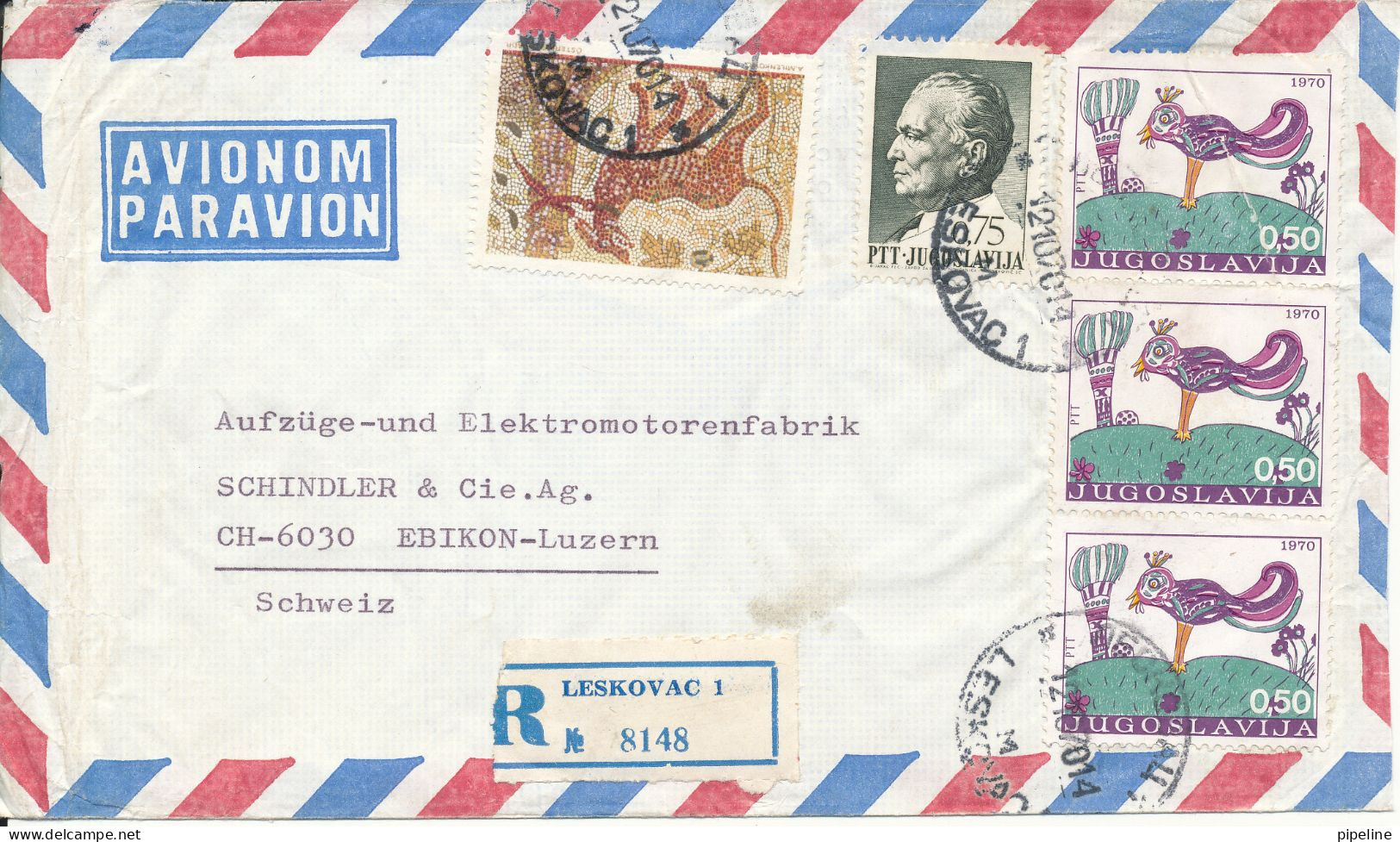 Yugoslavia Registered Air Mail Cover Sent To Switzerland Leskovac 12-10-1970 Topic Stamps - Poste Aérienne