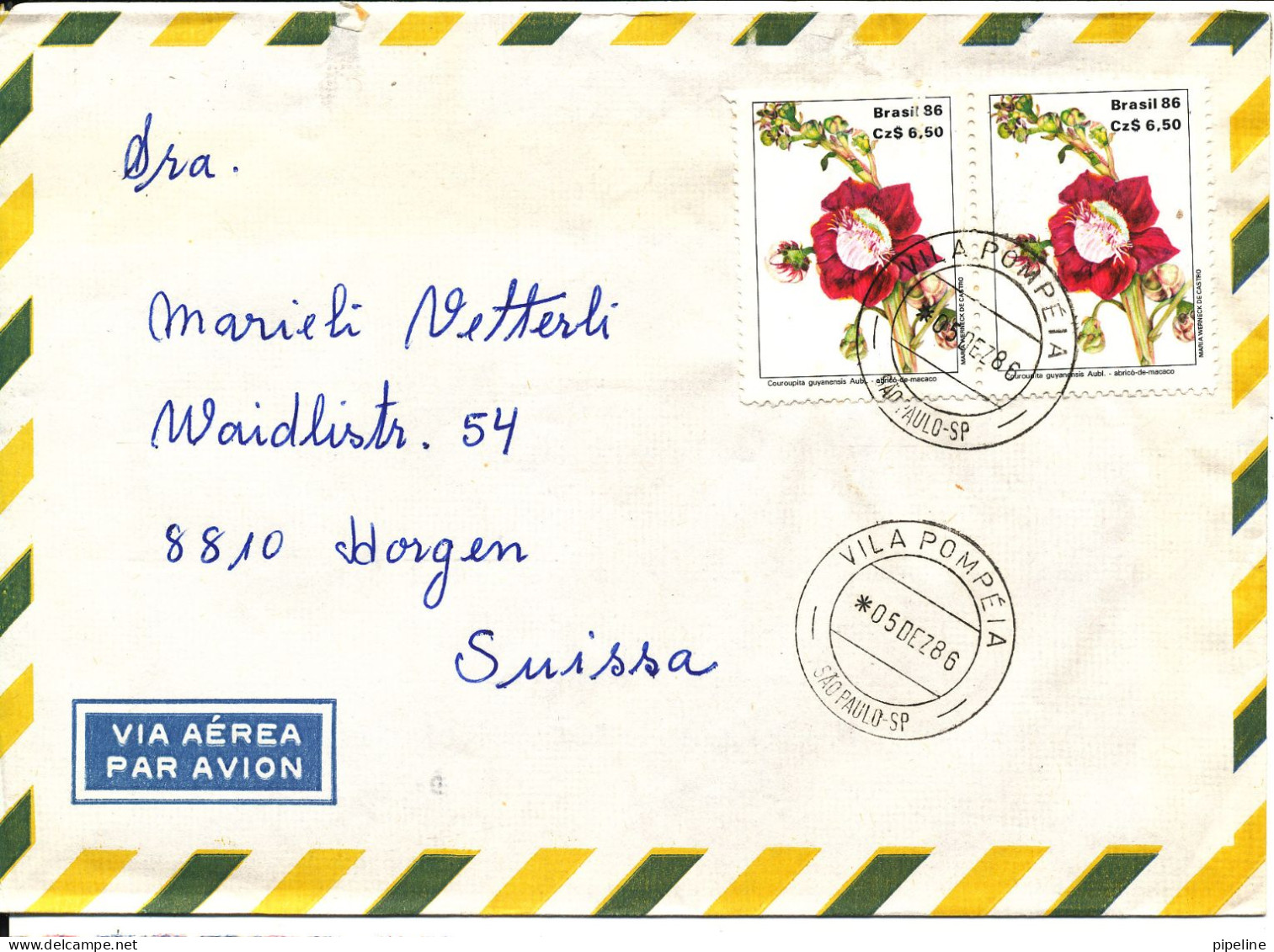 Brazil Air Mail Cover Sent To Switzerland 5-12-1978 Topic Stamps FLOWERS - Luftpost