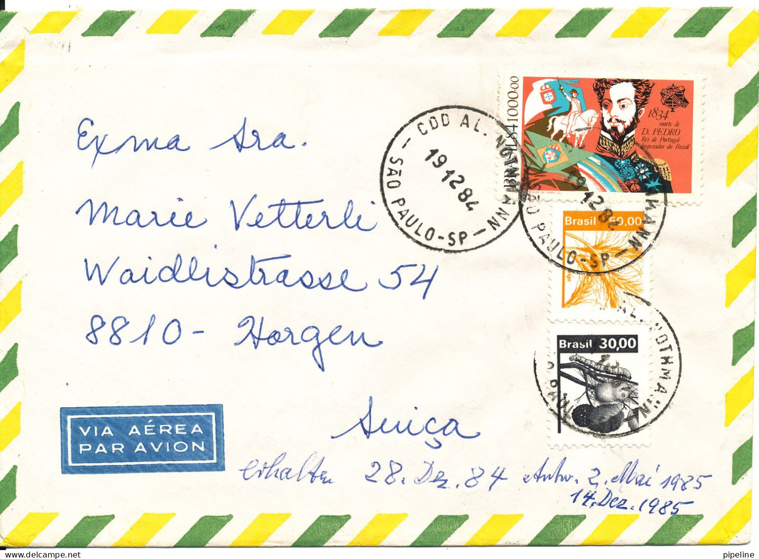 Brazil Air Mail Cover Sent To Switzerland 19-12-1984 Topic Stamps - Luftpost