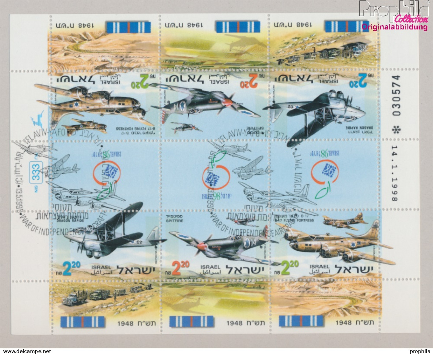 Israel 1471-1473 Kleinbogen (kompl.Ausg.) Gestempelt 1998 Kampfflugzeuge (10331666 - Used Stamps (without Tabs)