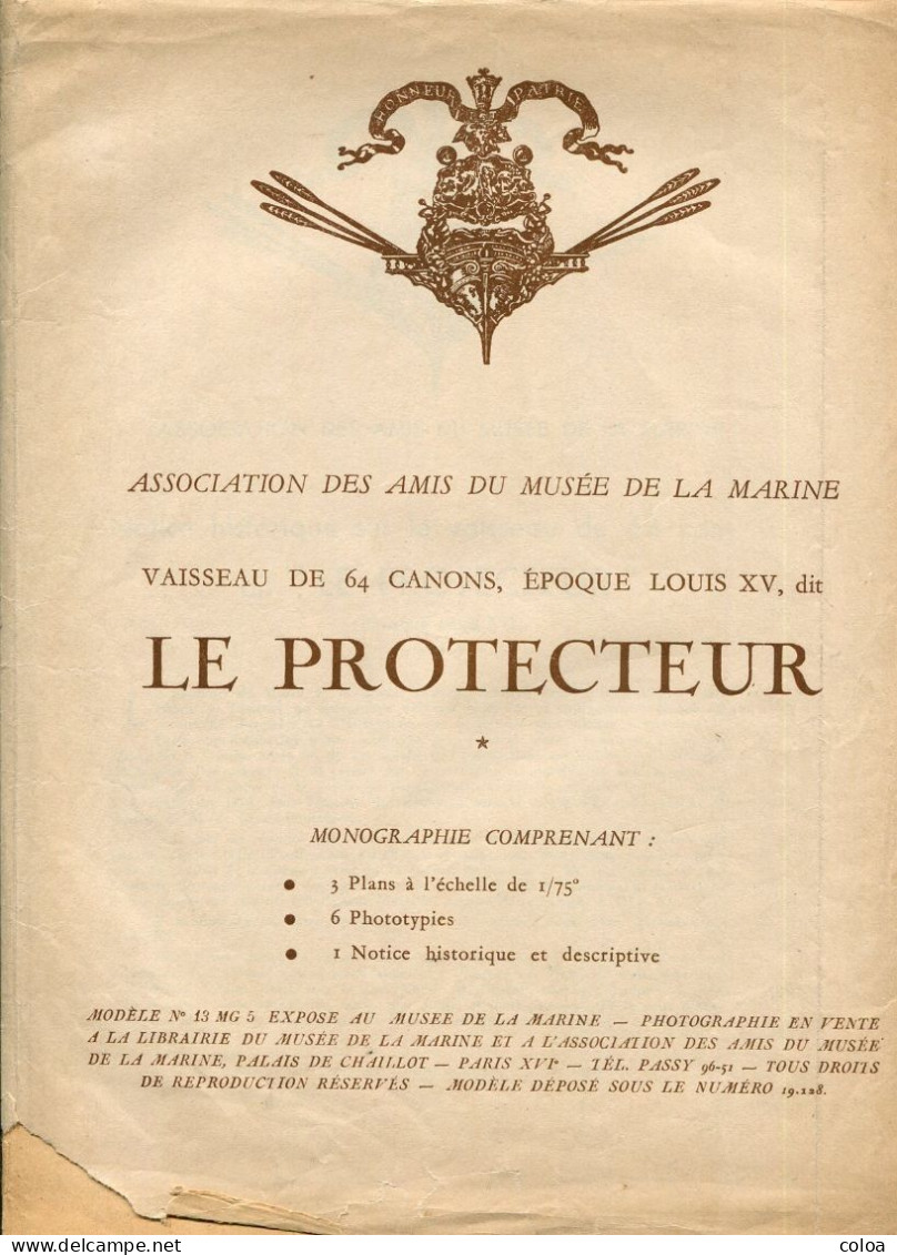 Association Des Amis Du Musée De La Marine Maquette Plans Le Protecteur Vaisseau De 64 Canons époque Louis XV - Otros Planes