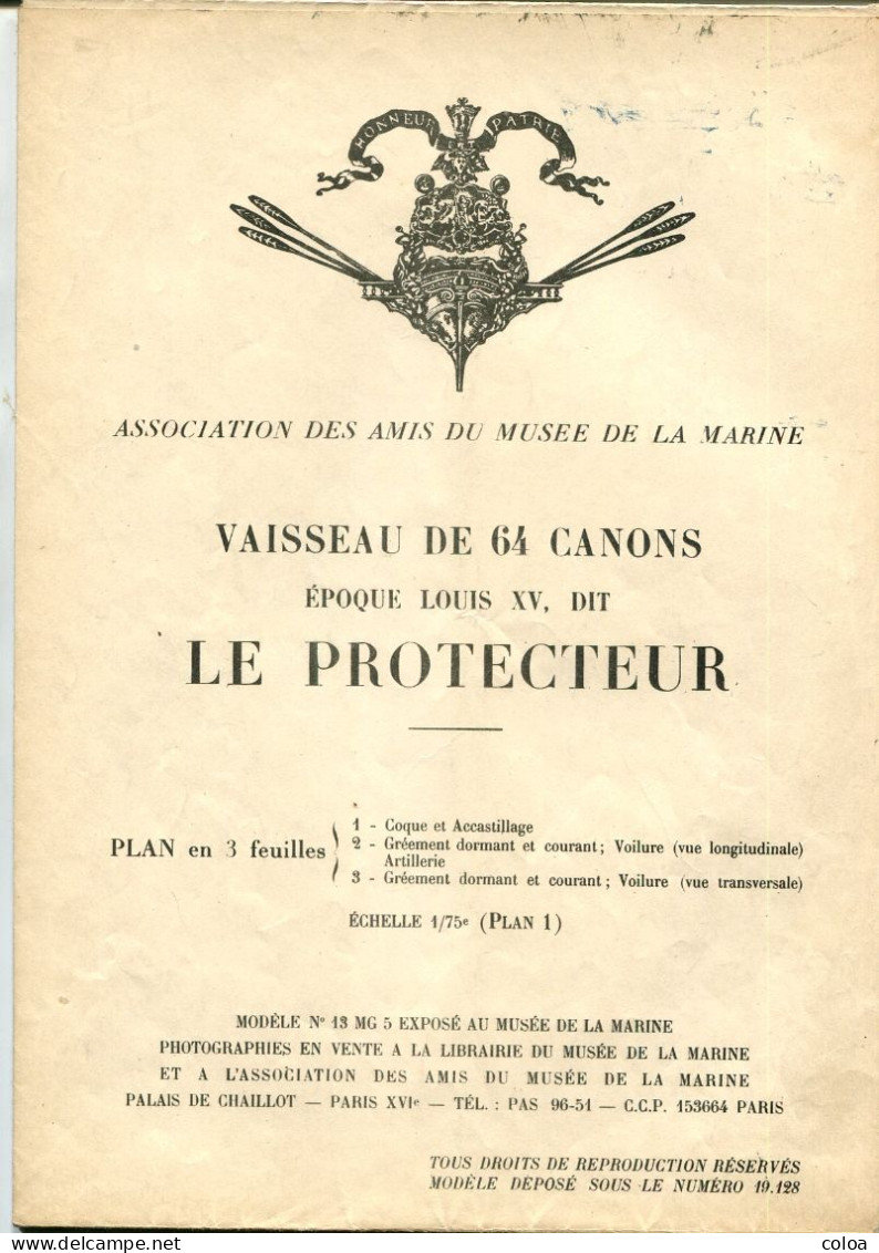 Association Des Amis Du Musée De La Marine Maquette Plans Le Protecteur Vaisseau De 64 Canons époque Louis XV - Autres Plans