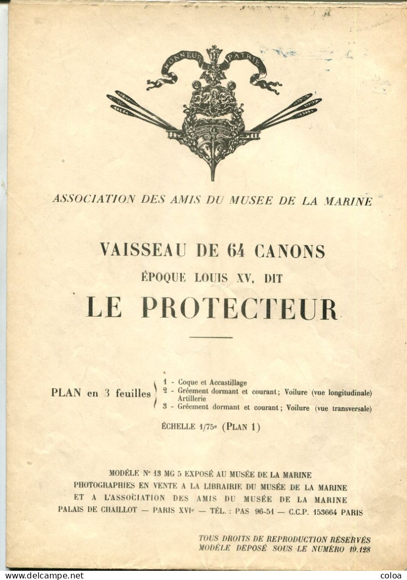 Association Des Amis Du Musée De La Marine Maquette Plans Le Protecteur Vaisseau De 64 Canons époque Louis XV - Andere Pläne