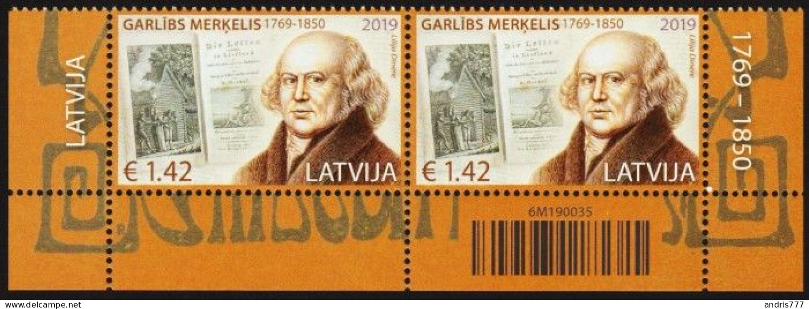 Latvia Lettland Lettonie 2019 (18) Garlieb Helwig Merkel - 250 - German Baltic Writer And Publicist (pair) - Lettonie