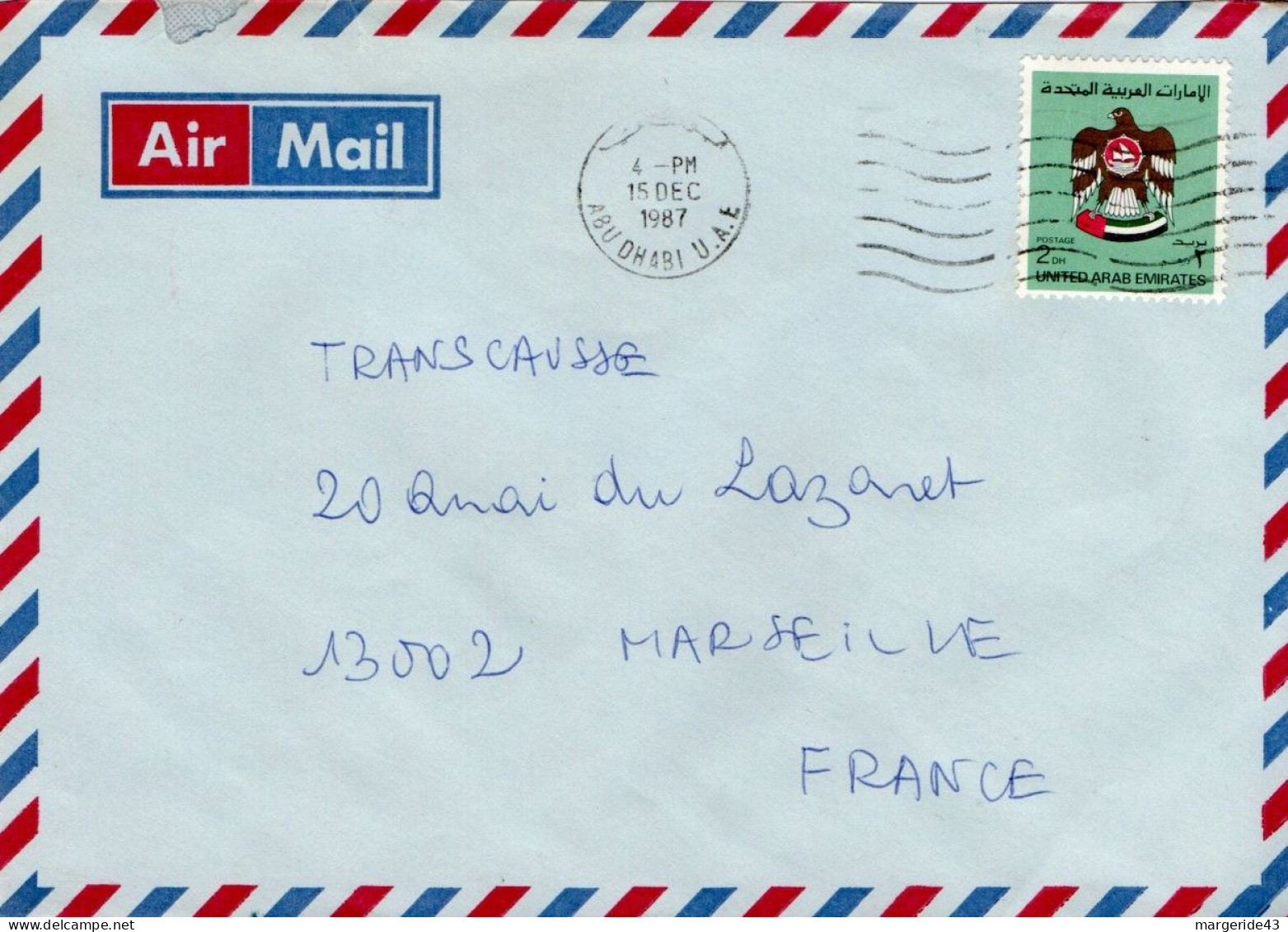 ABU DHABI SEUL SUR LETTRE POUR LA FRANCE 1987 - Abu Dhabi