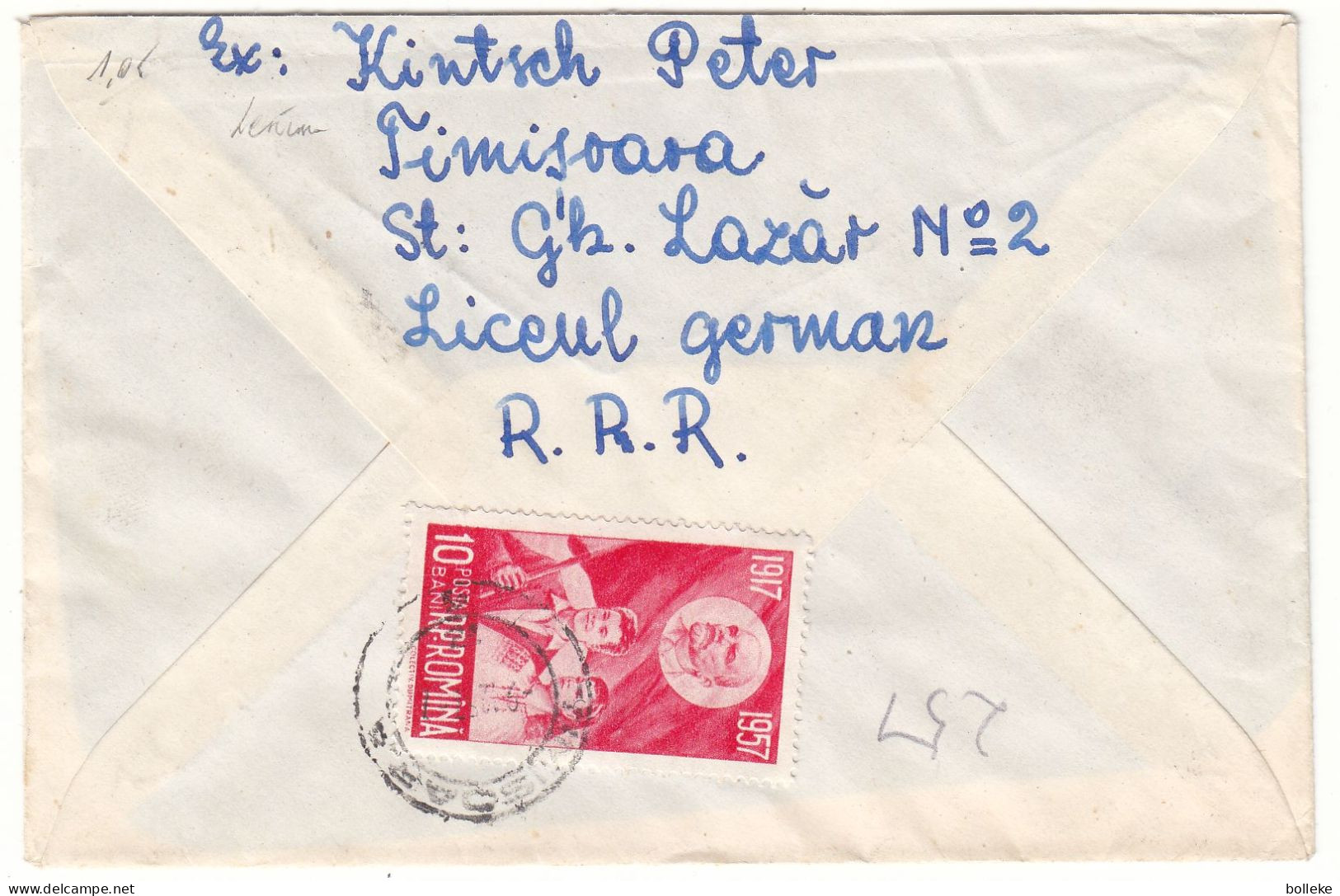 Roumanie - Lettre Recom De 1957 - Oblit Timisoara - Lénin - Fleurs - - Brieven En Documenten