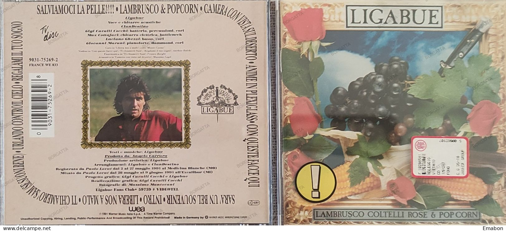 BORGATTA - ITALIANA  - Cd LIGABUE -  LAMBRUSCO, COLTELLI, ROSE & POP CORN - WARNER MUSIC 1991 -  USATO In Buono Stato - Autres - Musique Italienne