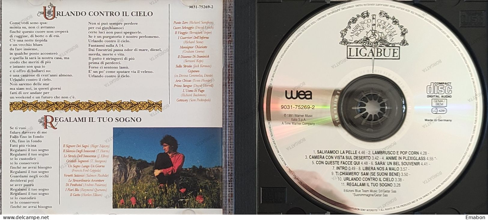 BORGATTA - ITALIANA  - Cd LIGABUE -  LAMBRUSCO, COLTELLI, ROSE & POP CORN - WARNER MUSIC 1991 -  USATO In Buono Stato - Otros - Canción Italiana