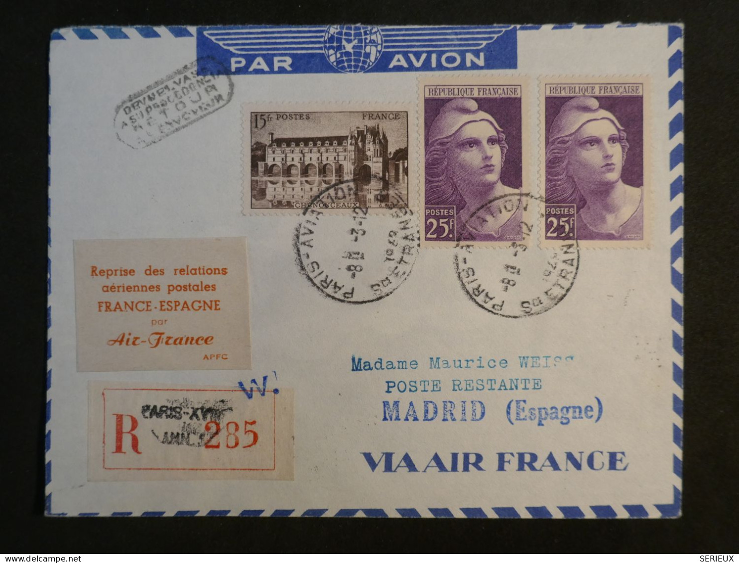 DI 9 FRANCE   BELLE LETTRE  REPRISE DU SERVICE AERIEN ASSEZ RARE 1931  PARIS  A  MADRID ESPANA   ++ AFF. INTERESSANT+++ - 1927-1959 Lettres & Documents