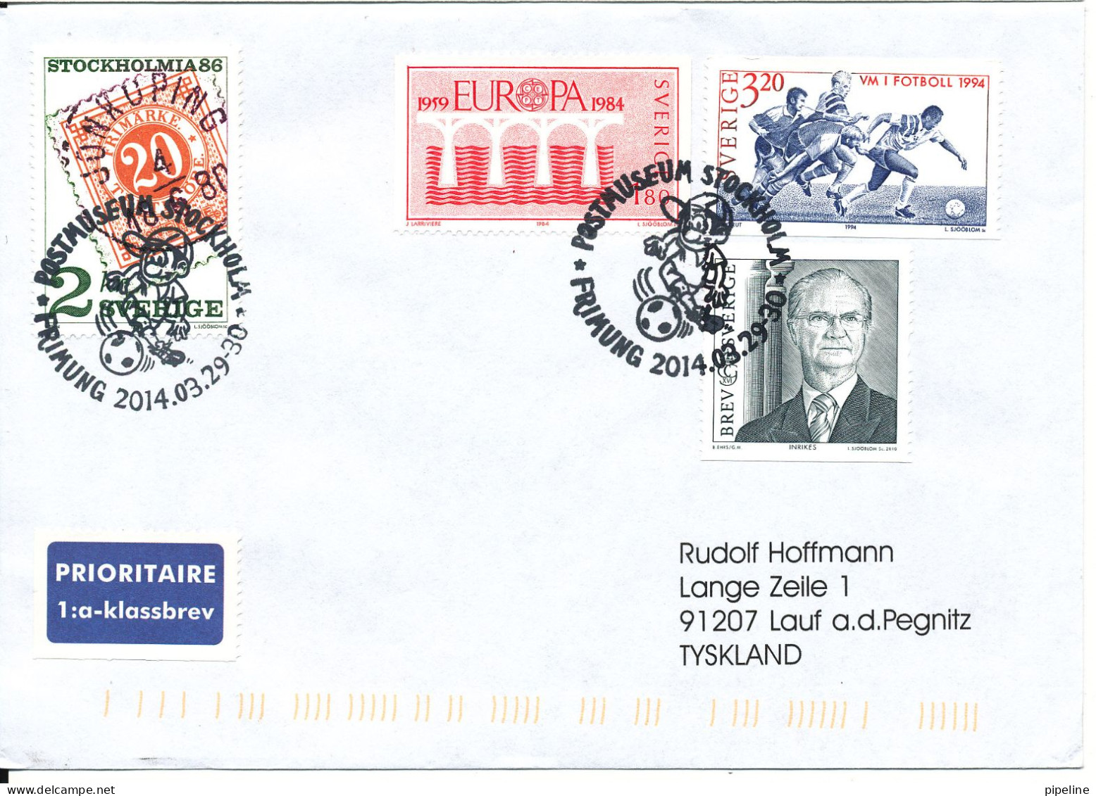 Sweden Cover With Special Postmark Stockholm Postmuseum Frimung 29-30/3-2014 Sent To Germany - Brieven En Documenten