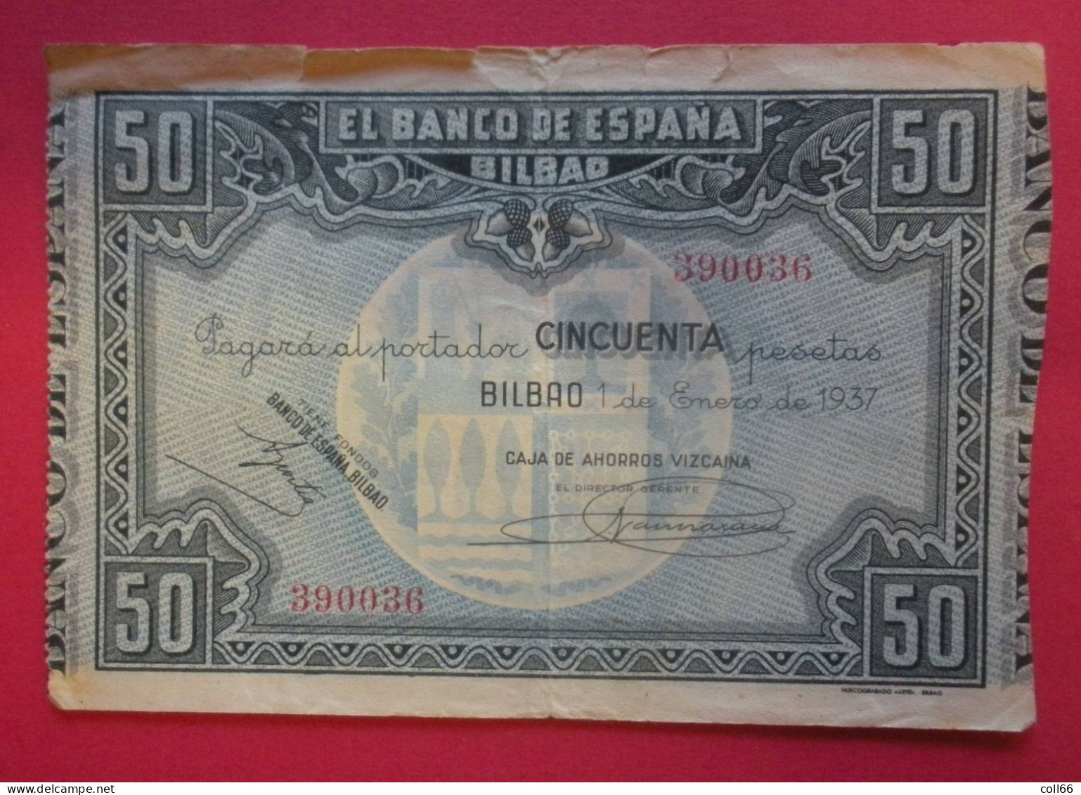1937 Lot De 2 Billetes El Banco De Espana Bilbao Locale 50 & 25 Pesetas Dos Scanné - Andere & Zonder Classificatie