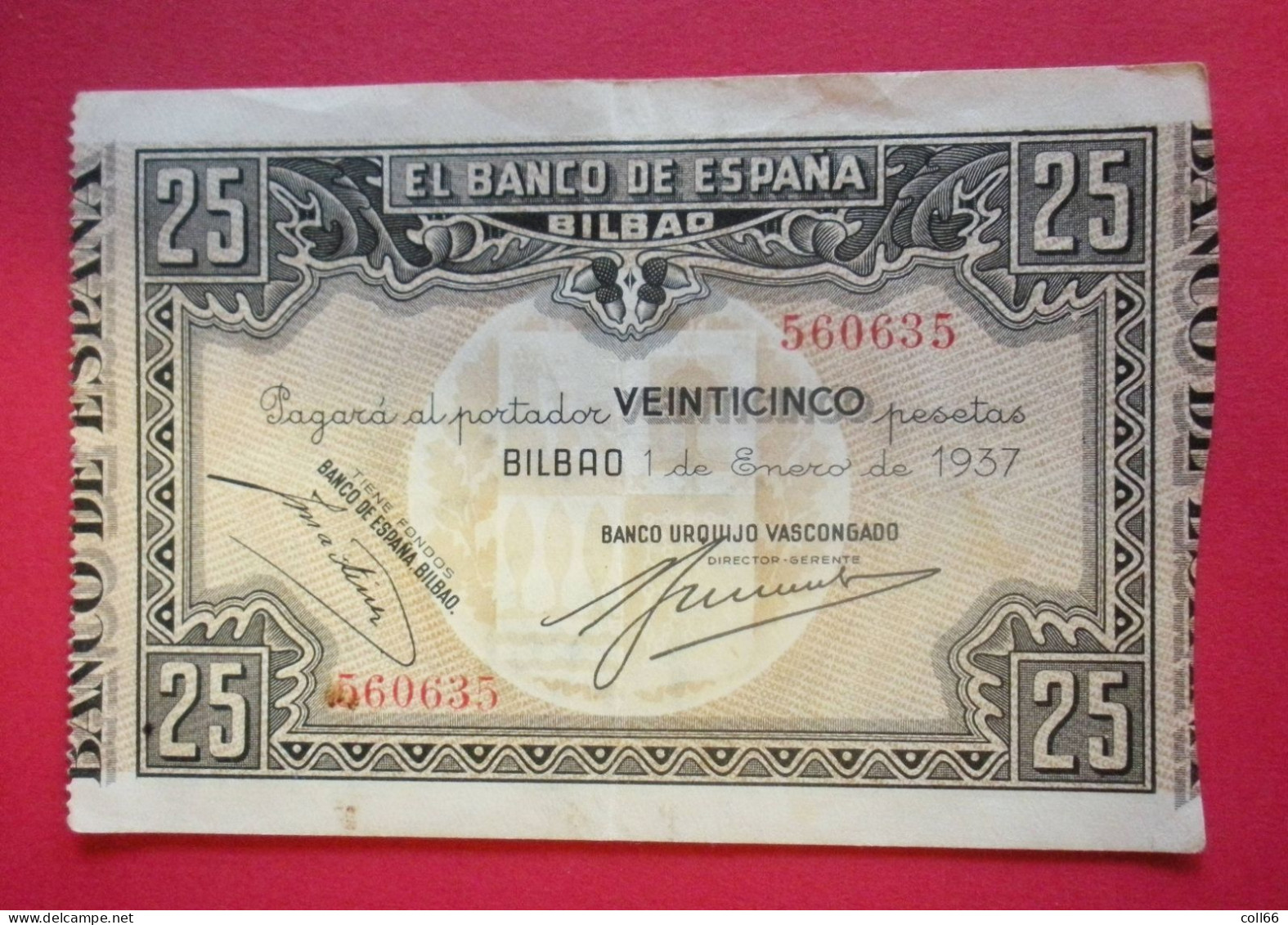 1937 Lot De 2 Billetes El Banco De Espana Bilbao Locale 50 & 25 Pesetas Dos Scanné - Andere & Zonder Classificatie