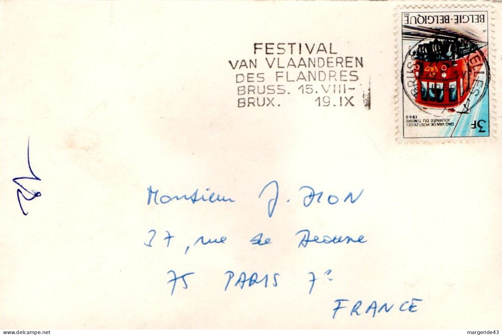 BELGIQUE SEUL SUR LETTRE POUR LA FRANCE 1969 - Brieven En Documenten