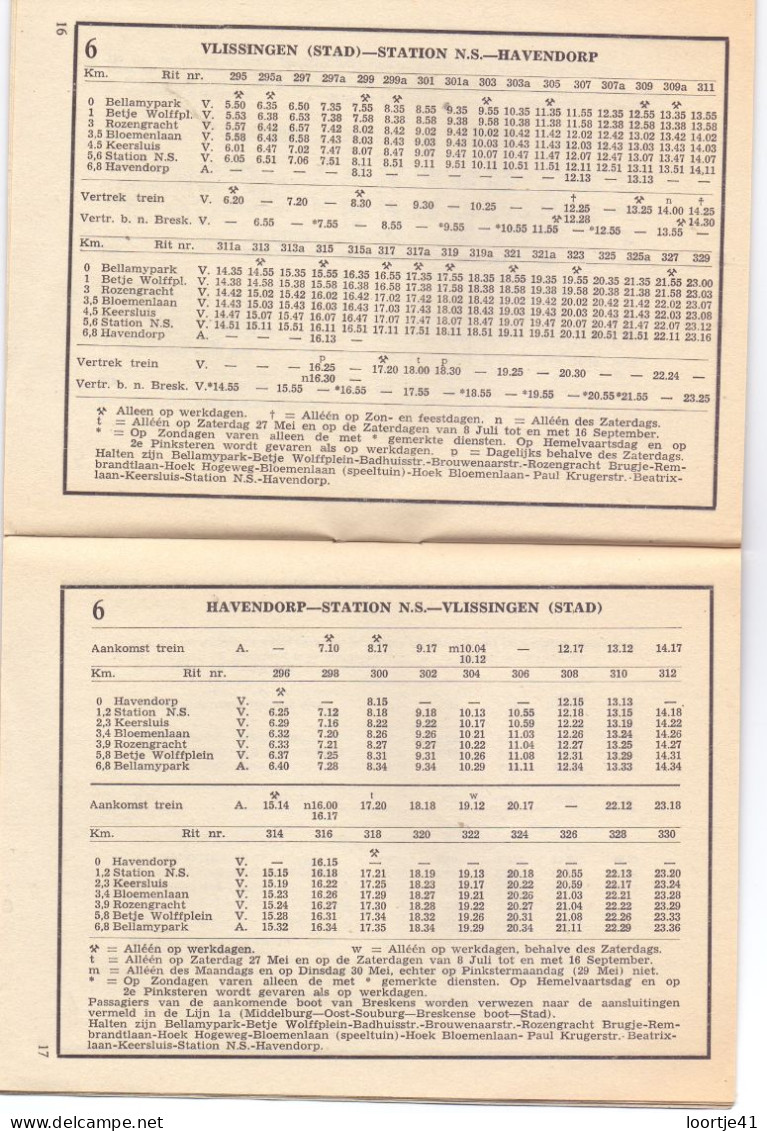 Dienstregeling Timetable - NV Stoomtram Walcheren - Autobusdienst Middelburg - Goes 1950 - Europe