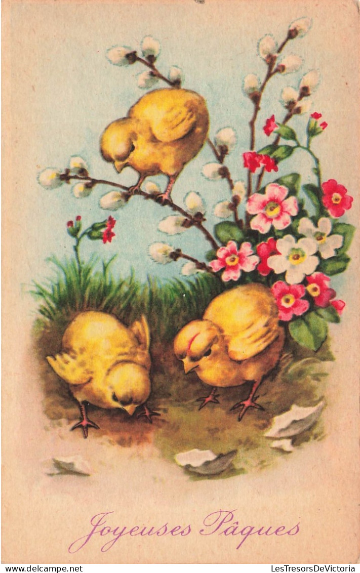 FETES-VOEUX - Pâques - Joyeuses Pâques - Trois Poussions - Carte Postale Ancienne - Easter