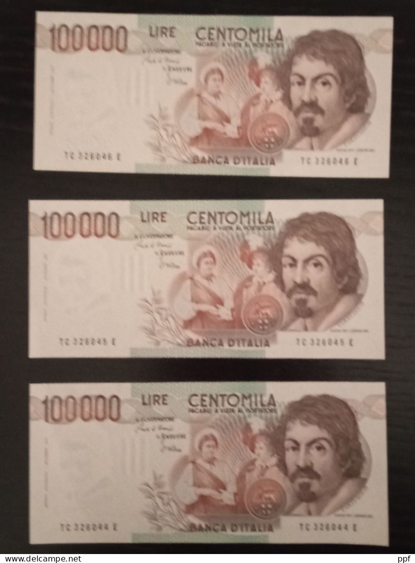 Tre Banconote Da 100.000 Lire Anni 90 Non Circolate Con Numero Seriale Sequenziale. - Collections