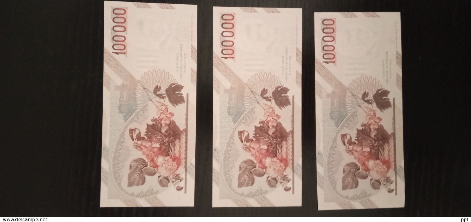 Tre Banconote Da 100.000 Lire Anni 90 Non Circolate Con Numero Seriale Sequenziale. - Sammlungen