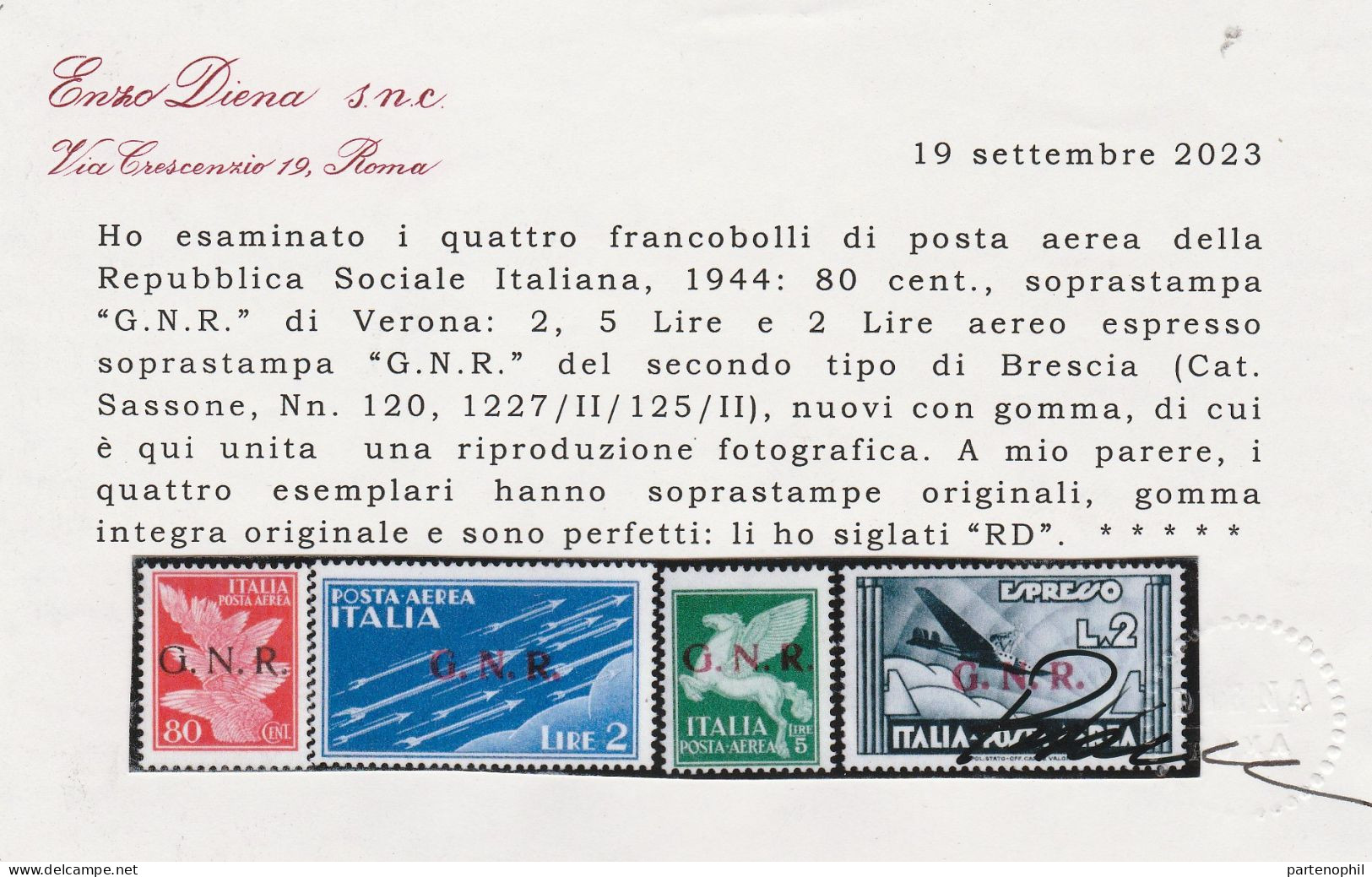 174  Repubblica Sociale 1944 - Posta Aerea 80 C. Con Soprastampa G.N.R. Di Verona, L. 2 + L. 5 + L. 2 Con Soprastampa Di - Ungebraucht