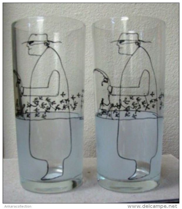 AC - RAKI GLASS - PAIR IN BOX ISTANBUL CARTOONIST, CARICATURIST BEHIC AK - Beer