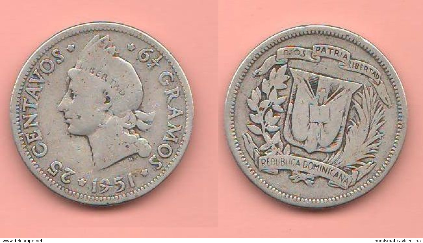 25 Centavos 1951 Gramos 6 1/4 Dominicaine Dominicana Domenicana Republica Silver Coin - Dominicaanse Republiek